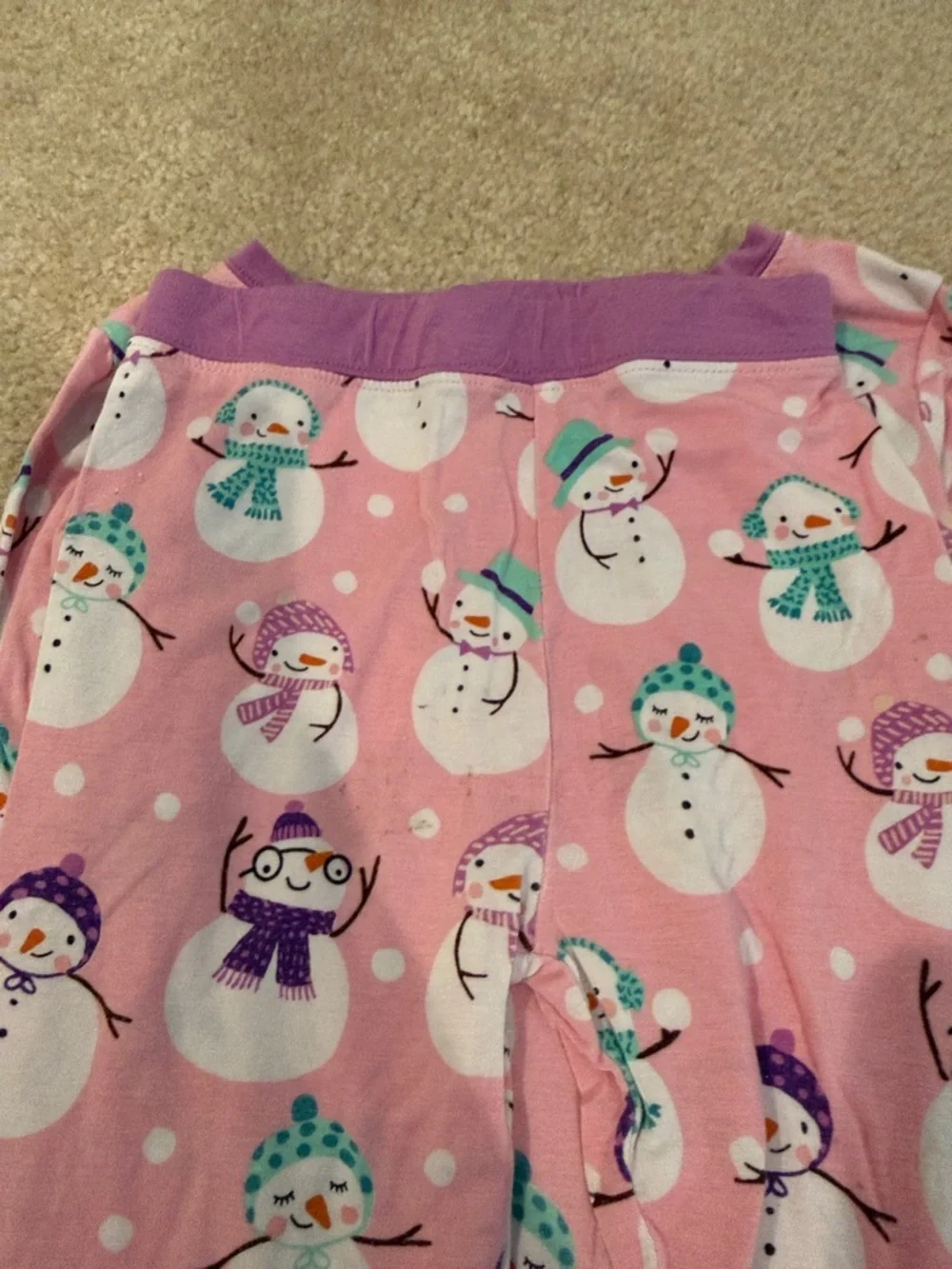 Little Sleepies Pink Snowman Pajama Set with Purple Trim